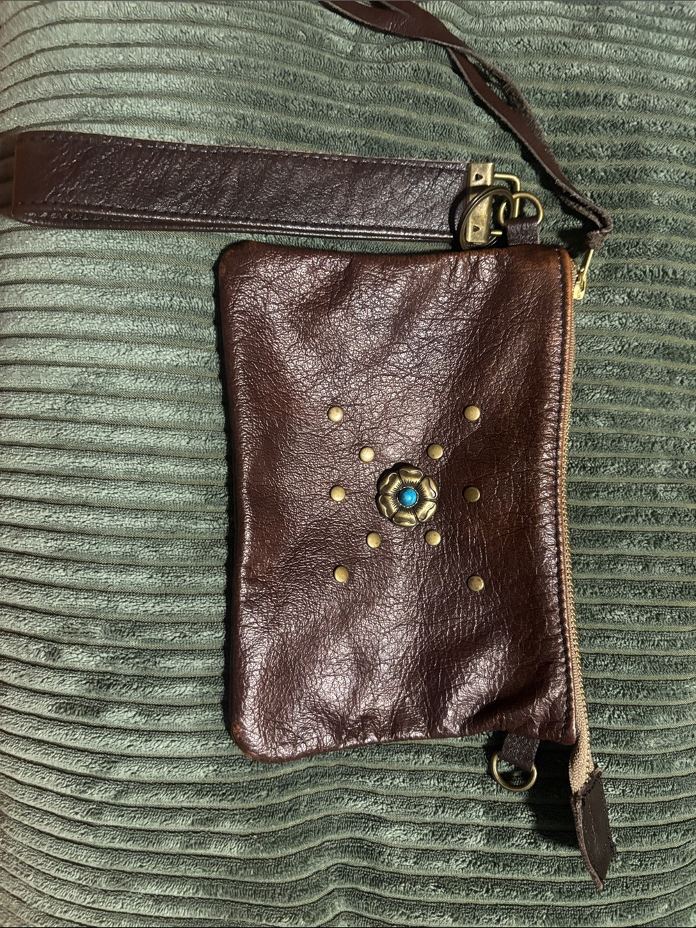 Leather Wristlet Clutch in Dark Brown with Stud Accent